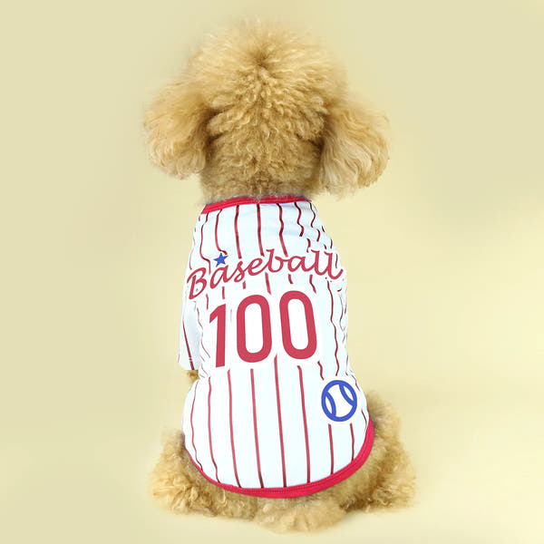 Introducing Our Athletic Striped Dog T-Shirt, Tailored for Large, Medium, and Small Breeds. the Back Showcases 'Baseball 100' Te